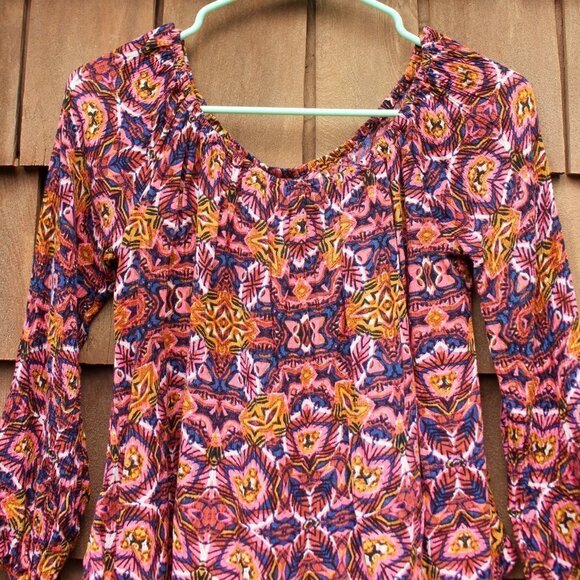 Billabong Mi Amore Off The Shoulder Tribal Printed Crinkle Top Size Small - Picture 6 of 9